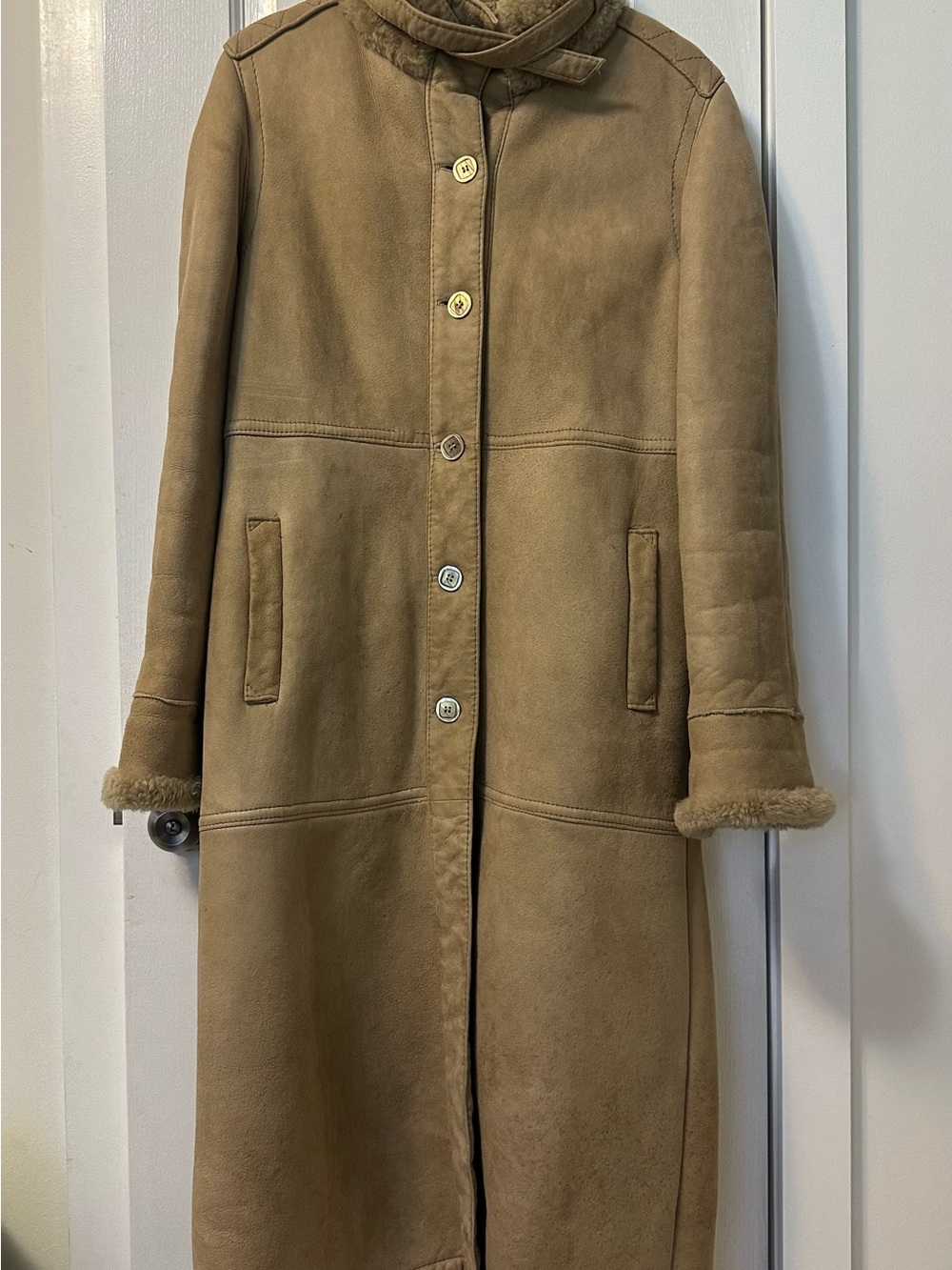Barts Long Tan Shearling sheepskin Trench Coat
